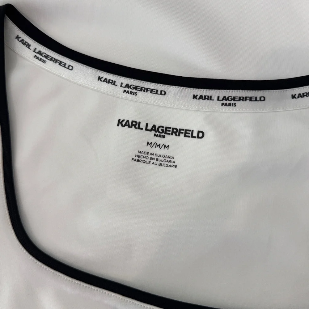 Karl Lagerfeld Paris White Square Neck Tee with Black Trim – Size M - NWT - Picture 5 of 6